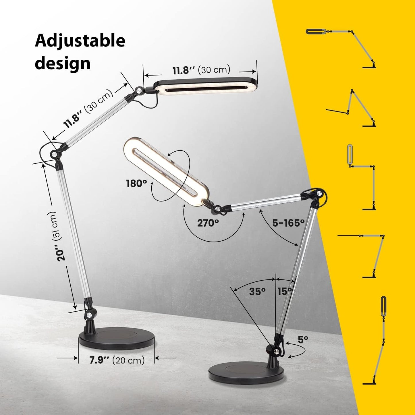 OTUS LED Architect Desk Lamp for Home Office with Wireless Charger, Adjustable Swing Arm, 32 in Tall, 11.8 in Panel, 3 Color Modes, 12 Dimmable Levels, Eye-Caring for Reading, Study, Video Calls