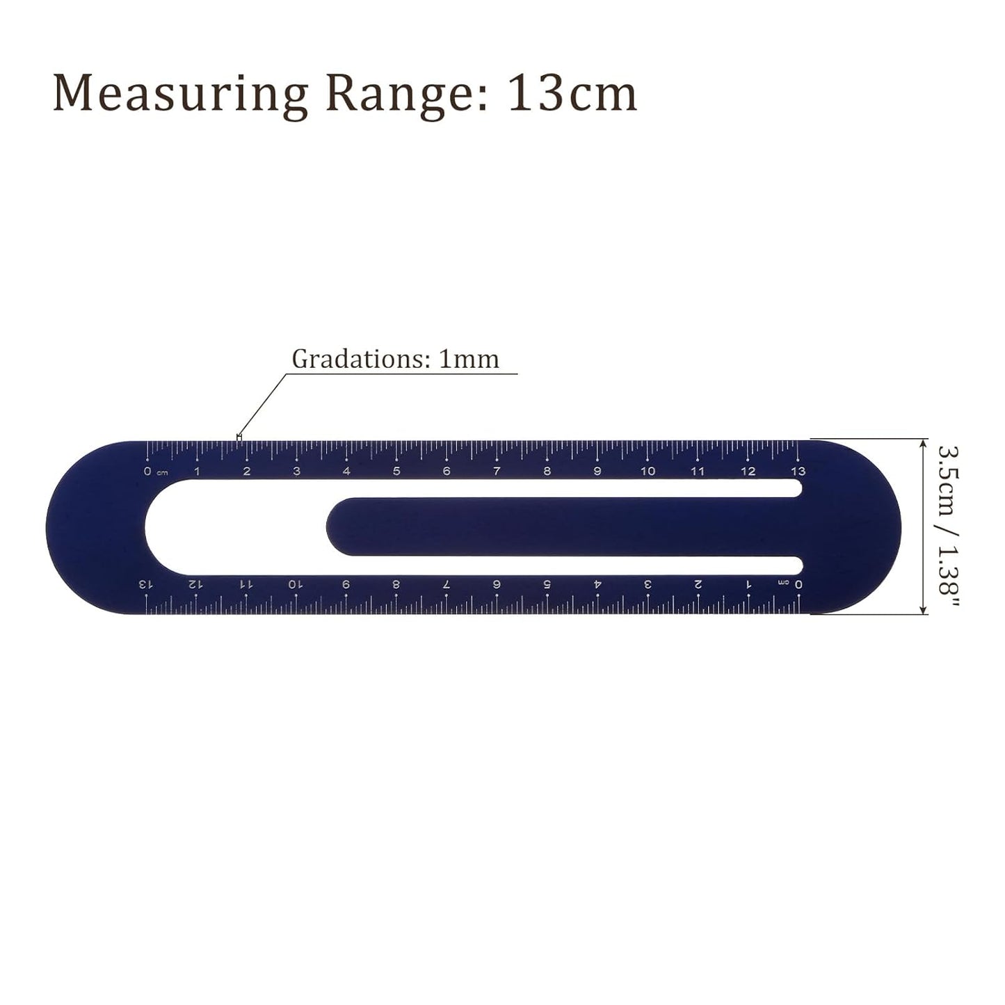 2pcs Metric Straight Ruler - [13cm] Aluminum Scales on Both Sides Metal Bookmark Clip Ruler Dark Blue for Measurement Drawing Engineer Office Classroom Use, 1mm Minimum Scale