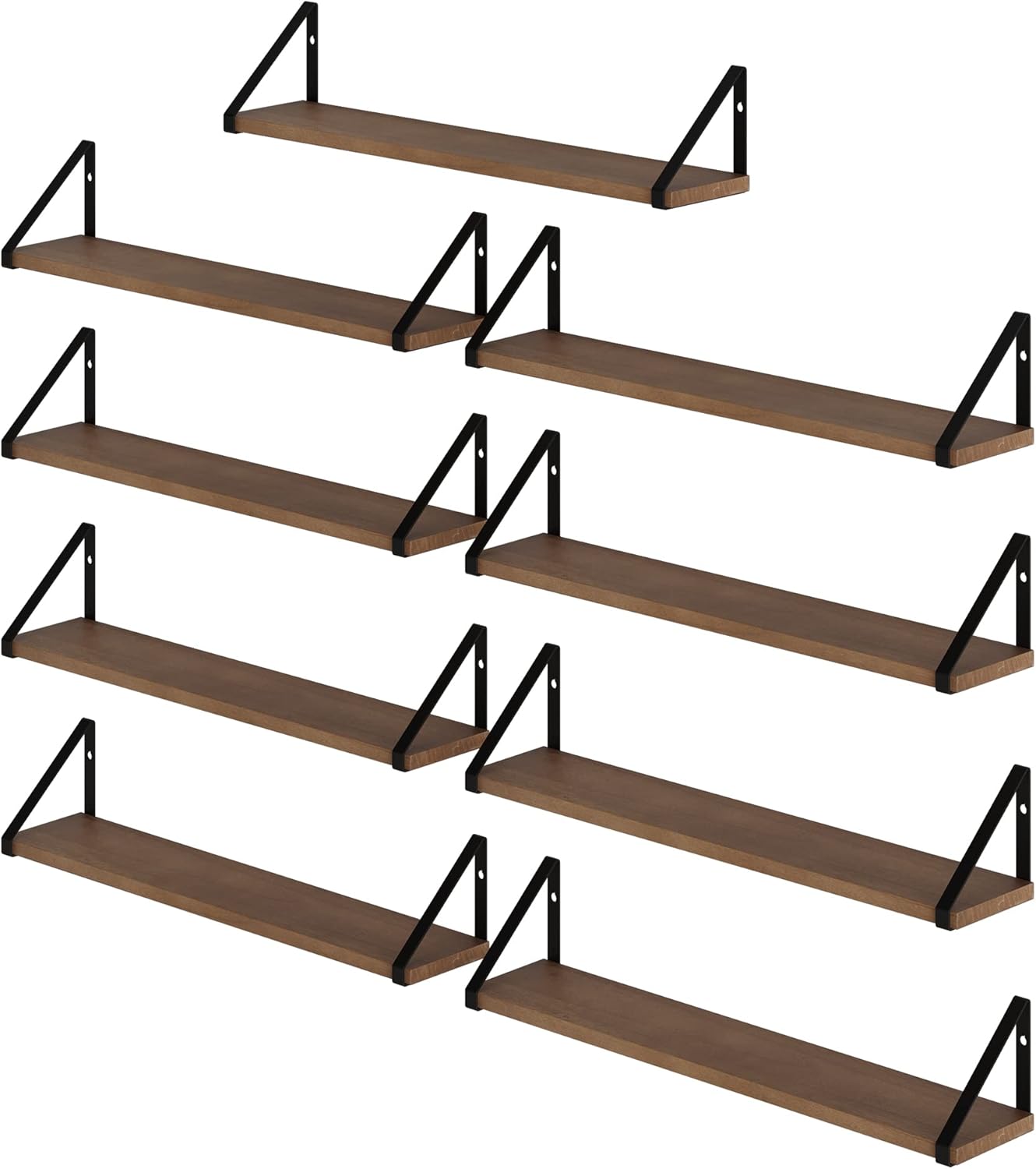 Wallniture Ponza Floating Shelves, Bookshelf for Living Room Decor, Kitchen Organization, Wall Shelves, Dining Room & Office Wall Decor, Walnut 24"x4.5" Set of 9