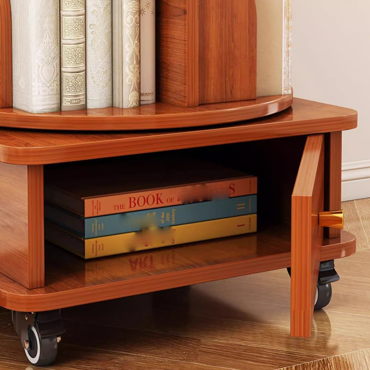 360° Rotating Kids Bookshelf, Stackable Bookcase Tower with Drawer, Adjustable Book Organizer with Brake Wheels for Children's Room, Fun & Functional Storage Solution