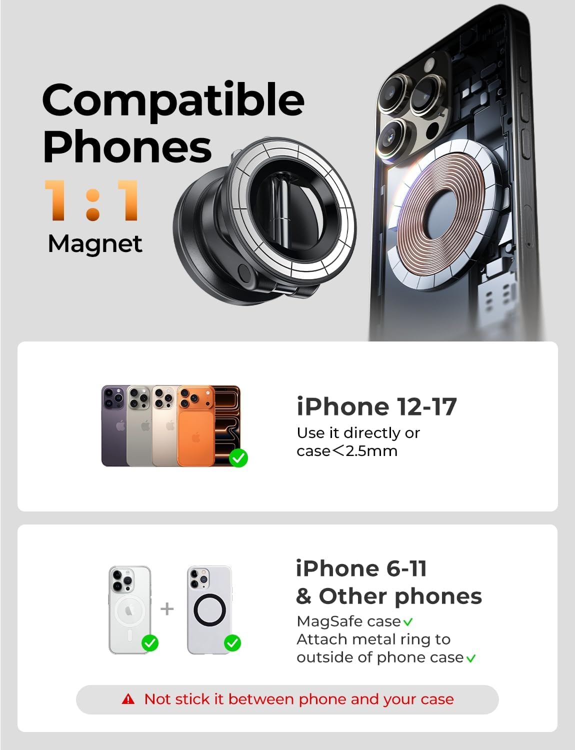 LISEN for Magsafe Car Mount, Phone Holders for Your Car, Magnetic Car Accessories for Women Men Jeep Truck BMW Kits for iPhone 17 Pro Max 16 15 14 13 12, Samsung S26, Black