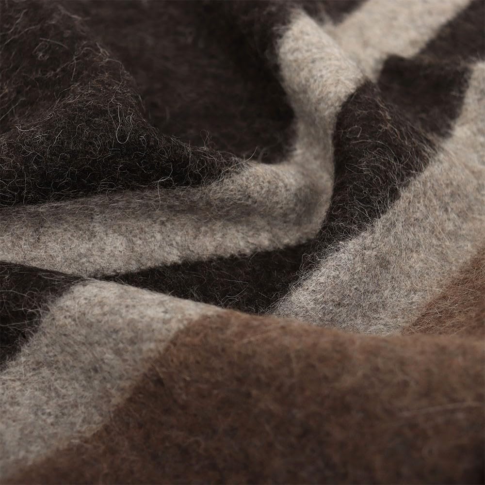 Superfine Alpaca Wool Throw Blanket - Lightweight Alpaca Merino Wool Throw Blankets | Soft Peruvian Alpaca Blanket Wool Blanket Striped Design 63" x 52" (Desert Sand/Espresso/Ash Gray)