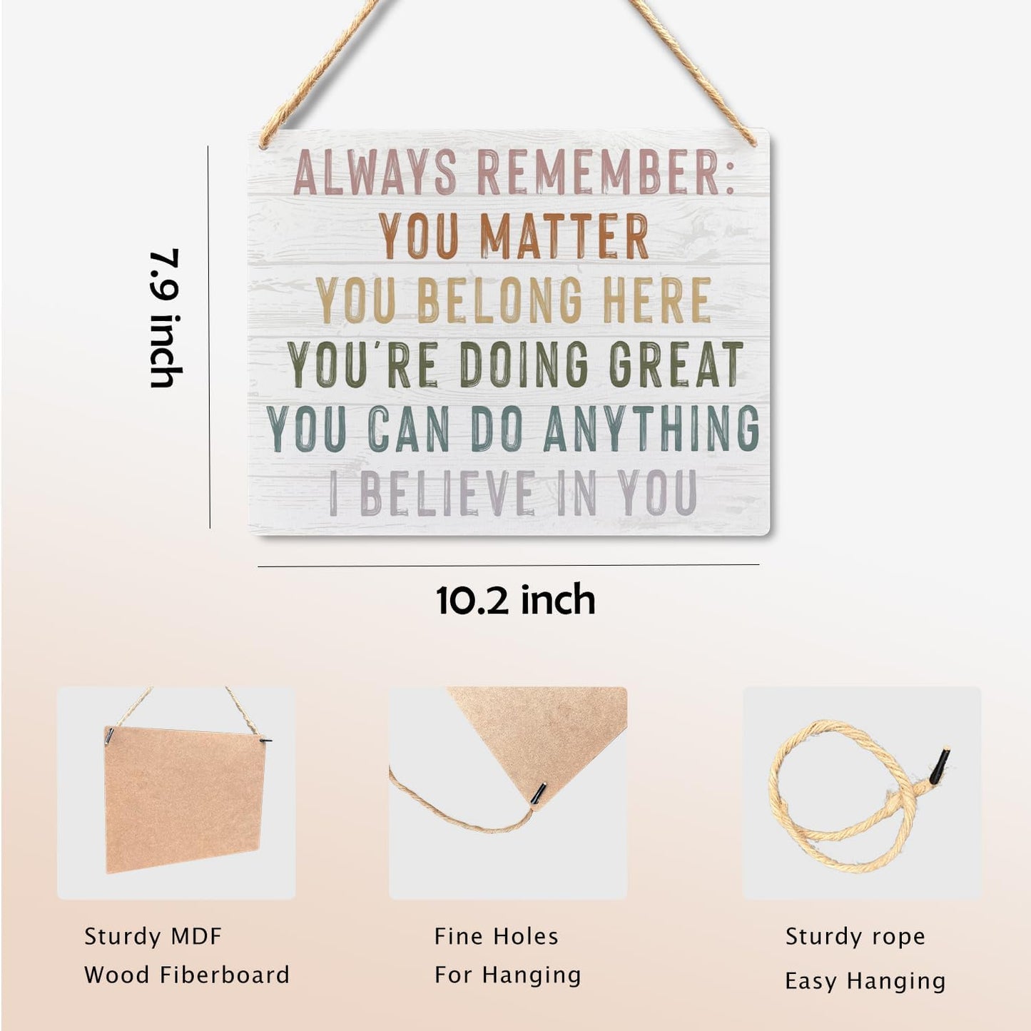 Inspirational Signs - Always Remember You Matter Hanging Wooden Plaque, Boho Classroom Decor, Inspirational Motivational Wall Art Decor, 10x8