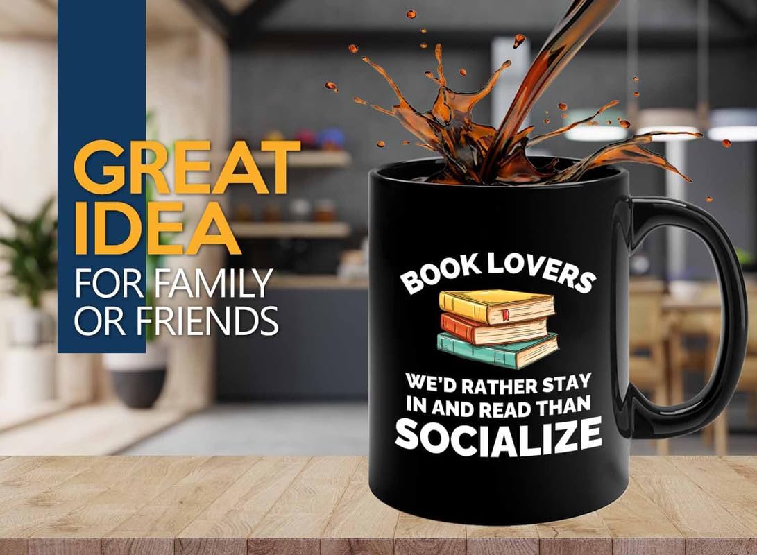 Book Lover Coffee Mug 11oz Black - Read than socialize - Gift For Poets Bookish People Bibliophile Librarian Book Club Reader
