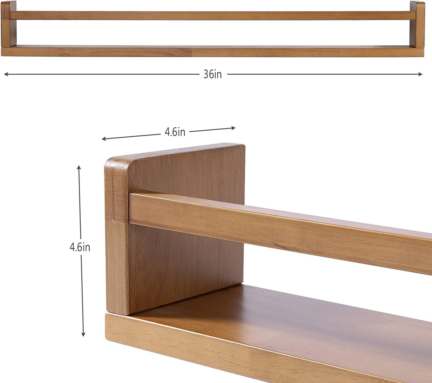 AZSKY Light Walnut Nursery Book Shelves 36 in Floating Wall Mounted Bookshelf Kids Room Hanging Shelves Books Storage Organizer a Set of 3