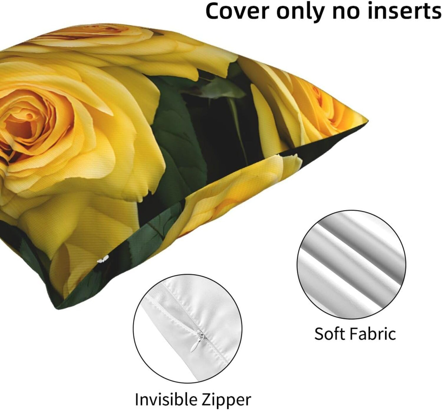 All-Season Square Pillow Covers 18"X18", Yellow Roses, Decorative Throw Pillow Covers for Sofa Bed Couch, Hidden Zipper Cushion Cover, Square Lumbar & Accent Pillowcases for Home Decor