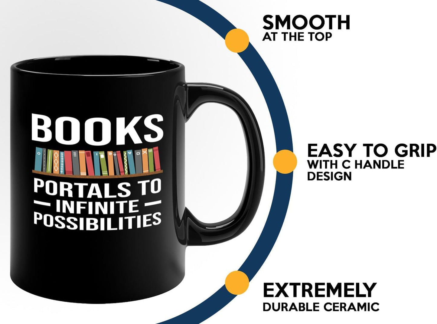 Book Lover Coffee Mug 11oz Black -Infinite Possibilities - Gift For Poets Bookish People Bibliophile Librarian Book Club Reader