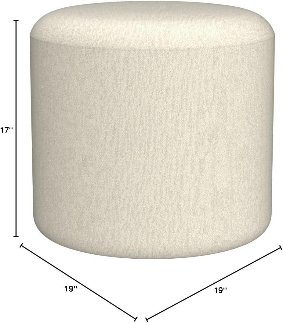 Studio Living Wentworth 19" Round Ottoman, Urban Transitional, Fully Assembled, Soft Boucle Fabric, Snow