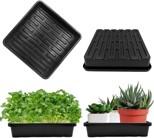 1010 Growing Trays, 5-Pack Heavy Duty Seed Trays 10" x 10" Without Drain Holes for Seedlings, Microgreens, Wheatgrass, Fodder & Hydroponics, Black