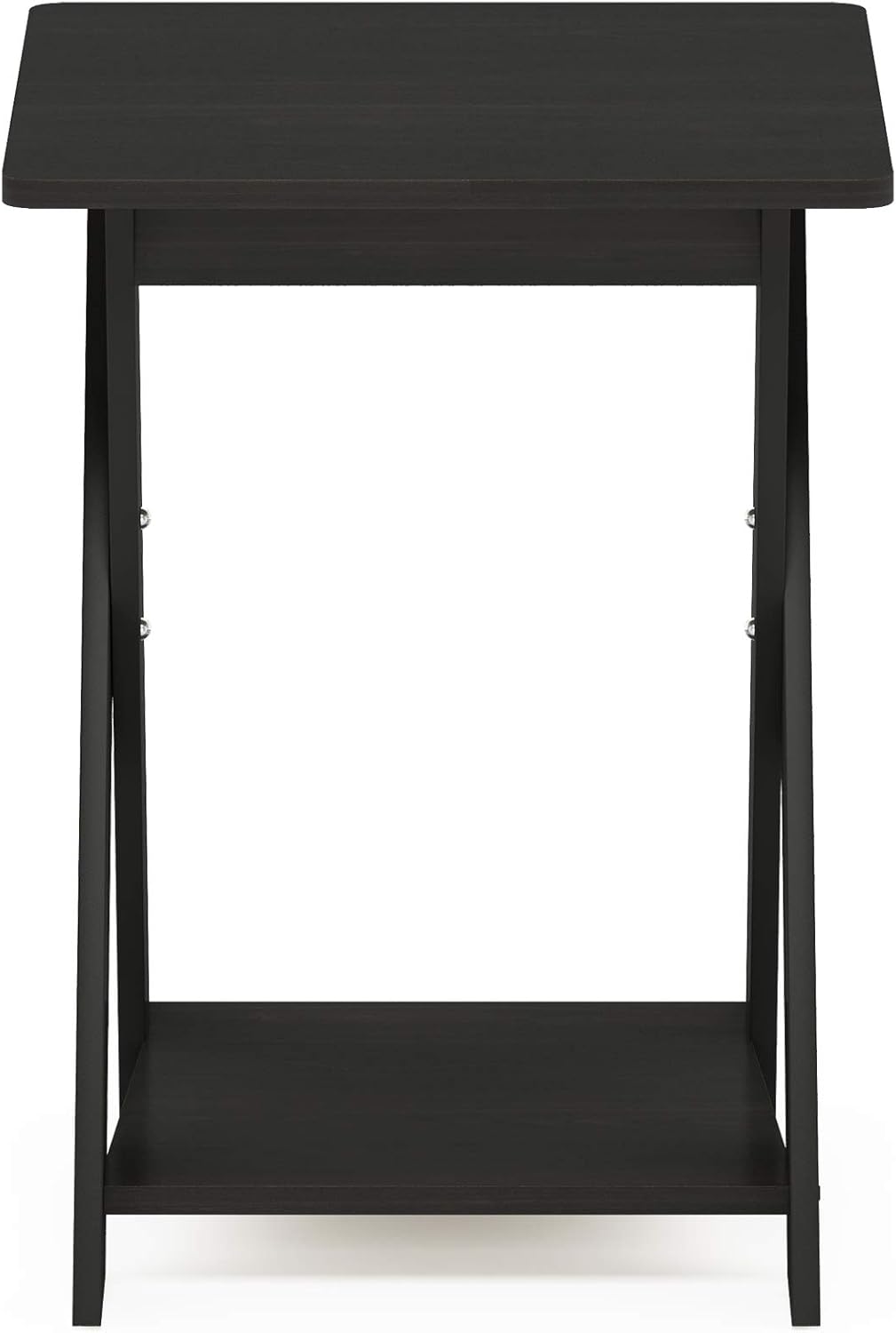 Furinno Modern Simplistic Side Table, 2-Tier Square End Table with Lower Open Shelf and X-Legs, Criss-Crossed Night Stand, Bedside Table, for Living Room, Bedroom, Espresso
