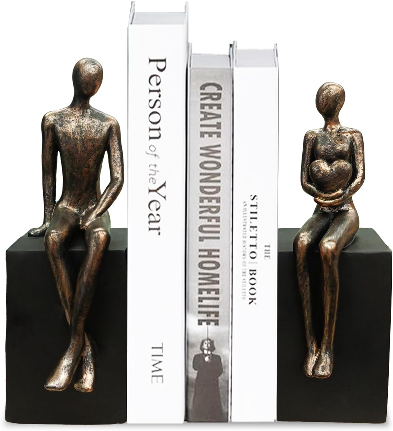Heavy Duty Book Ends for Shelves,Iron Decorative Bookends,Reading Couple Figurine Bookends for Shelves,Non-Slip Book Holder, Modern Creative Office Company Bookends Ornament Decorations