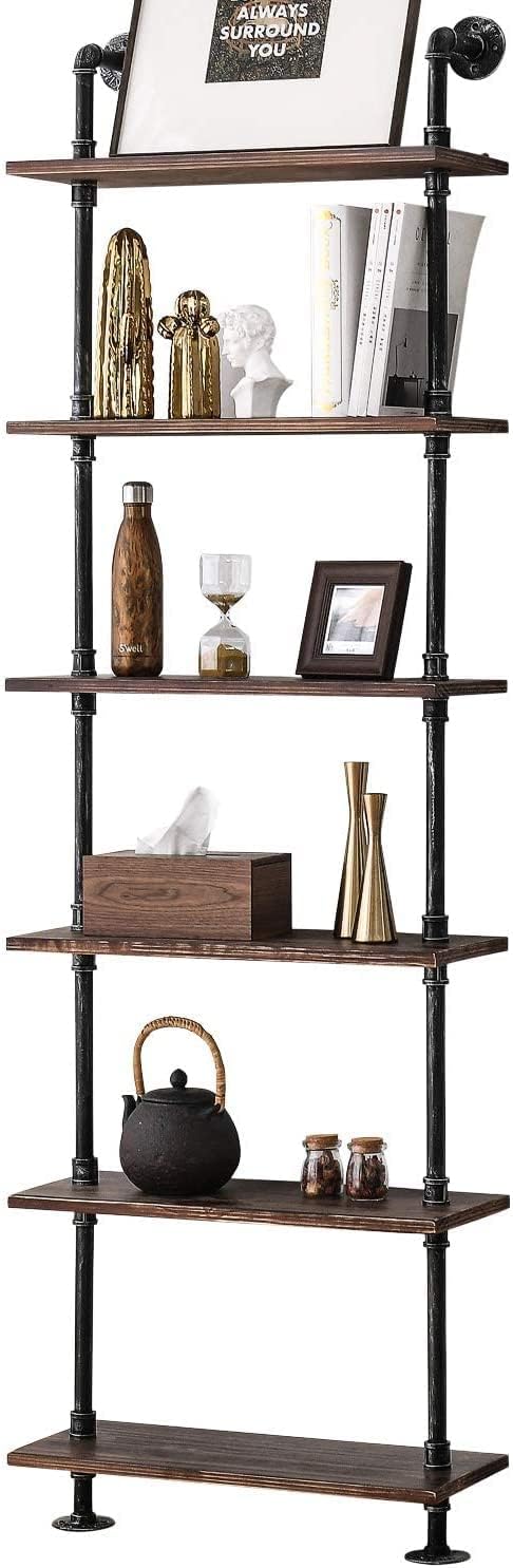 BOSURU Industrial Pipe Bookshelves Rustic Wood Ladder Bookshelf, Industrial Pipe Shelf for Living Room Decor and Storage,Bookcase(Only One Shelf)