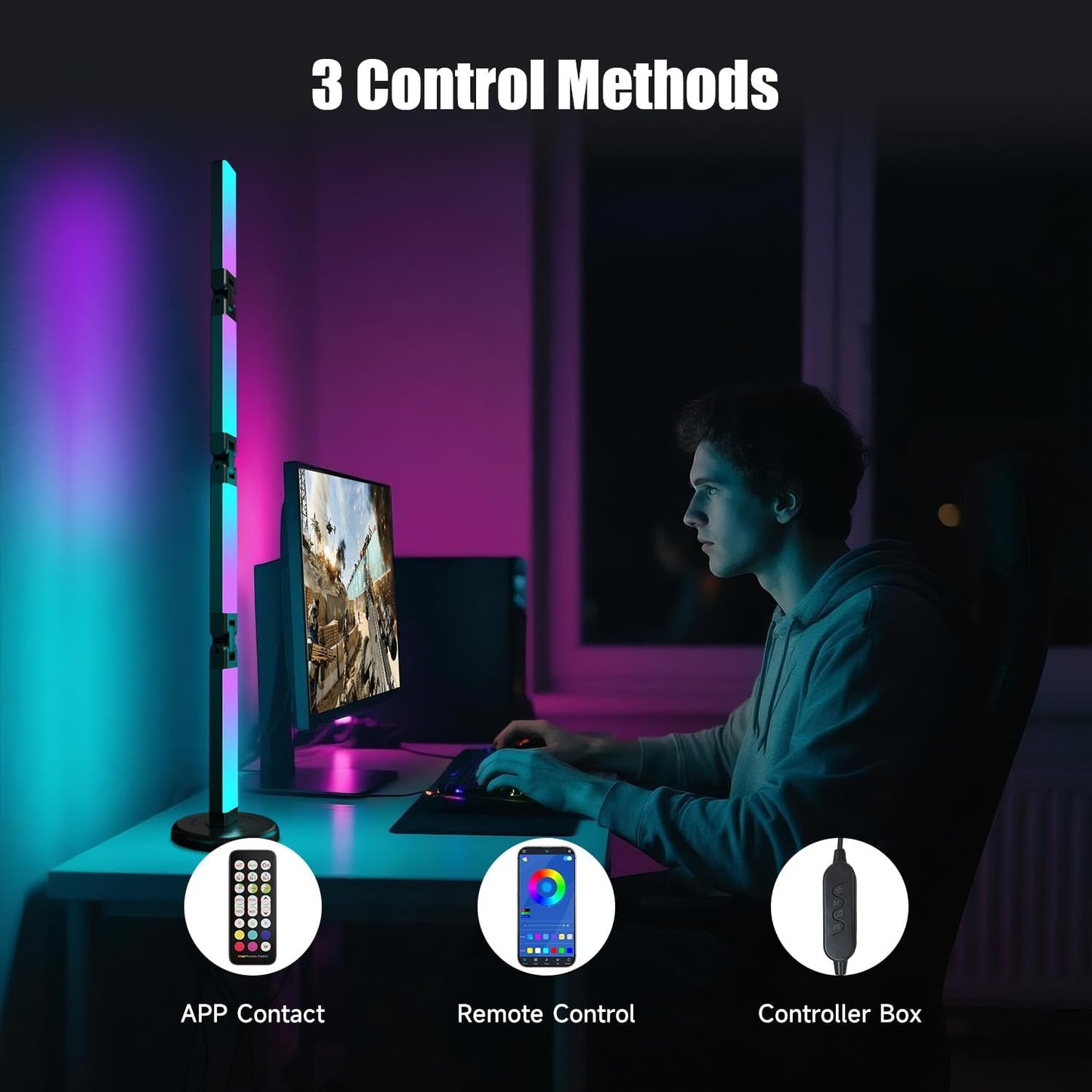 Led Desk Lamp with Atmosphere Lighting, Smart RGB LED Desk Lamp-Music Sync and 16 Million DIY Colors, Foldable Lamp with Dimmable and Timer, Modern LED Lights for Desk, and Gaming Rooms