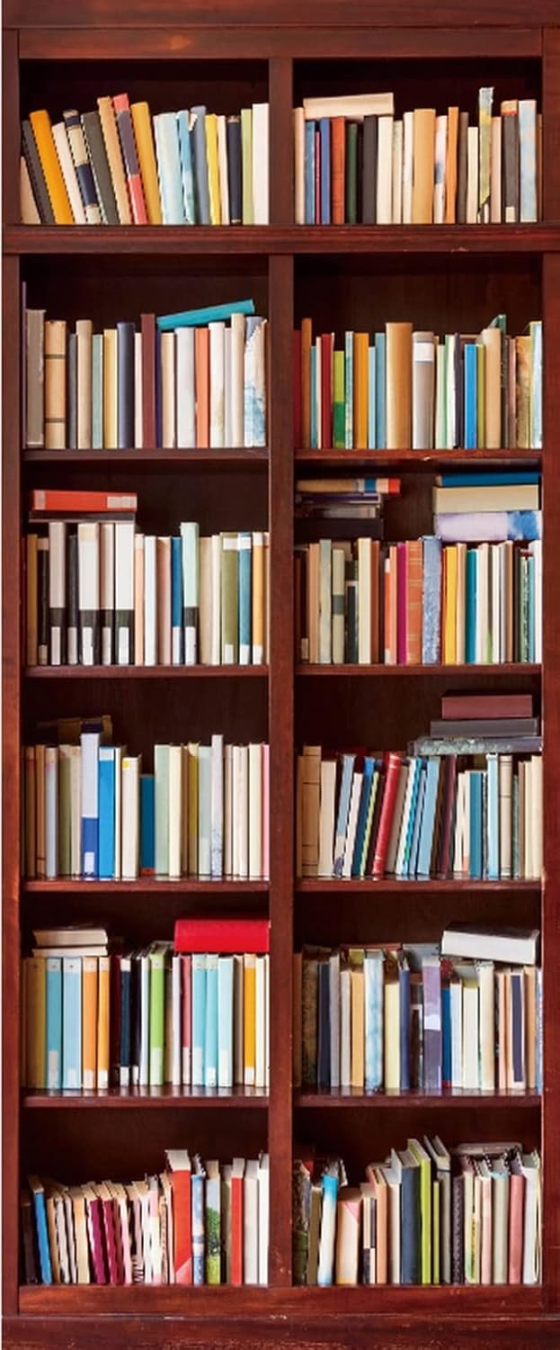 3D Door Stickers for Interior Doors Bookshelf Background Vinyl Removable Self Adhesive Door Poster Wallpaper Mural Decals for Bedroom Office Bathroom 90x200cm