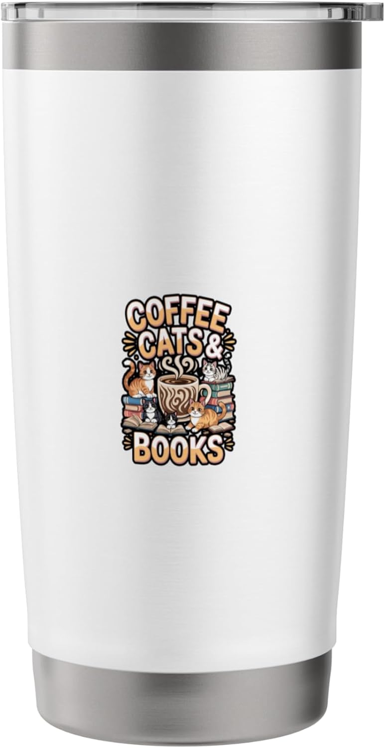 Cat Sleeping with Coffee and Book Stack Art Stainless Steel Insulated Tumbler