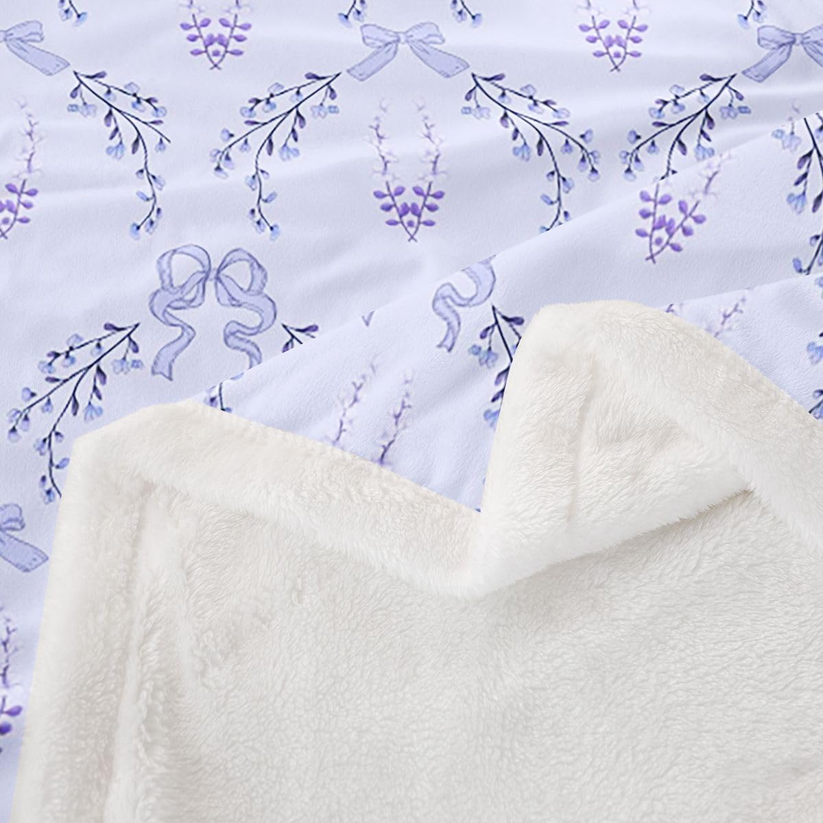 Purple Bows Throw Blankets,Aesthetic Floral Fleece Blanket,Kids Girls Boys Adult Grid Bowknot Fuzzy Blankets Fresh Gentle Soft Sherpa Blanket Chair Sofa Bed Decor,40"×50"