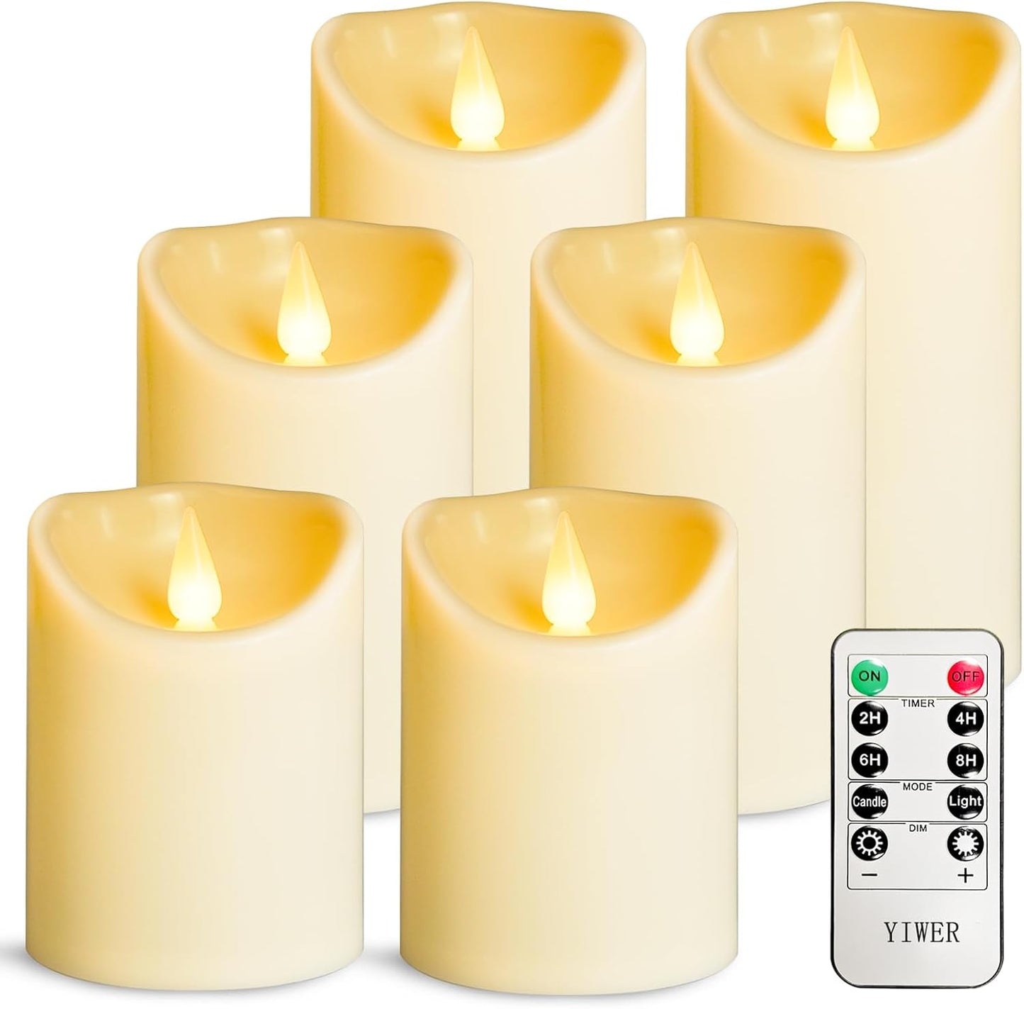 YIWER Plastic Candles with Remote,Flameless LED Candle Powered by Batteries with Remote Control Electric Fake Flickering Light D 3”H 4”5”6” Pack of 6