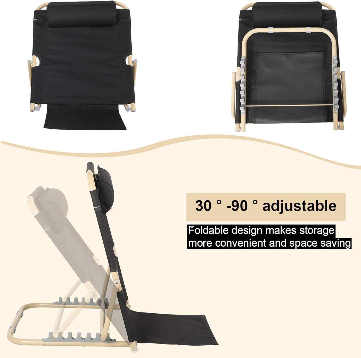 Menkxi Lifting Bed Backrest Portable Folding Adjustable Sit up Back Rest Multifunction Chair for Bed Change Angle of Backrest for Elderly Patients Back Neck Lumbar Support (Black,28.4 Inch)