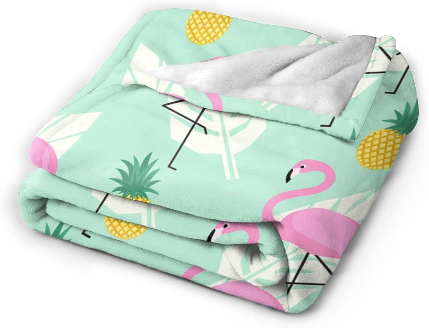 Pink Flamingo Pineapples Palm Blanket Soft Lightweight Throw Blankets Cozy Flannel Bed Throws for Sofa Couch Travel Home Room Bedroom Decor Gifts for Boys Girls Kids Adults 60"x50"