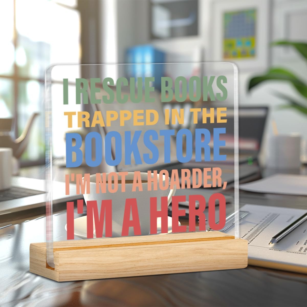 Book Lover Gifts for Women Men Friends, Funny Gift for Bookworm Book Lover Librarian Reader Christmas Birthday, Bookish Gift Ideas Acrylic Plaque Sign Home Room Office Desk Decor