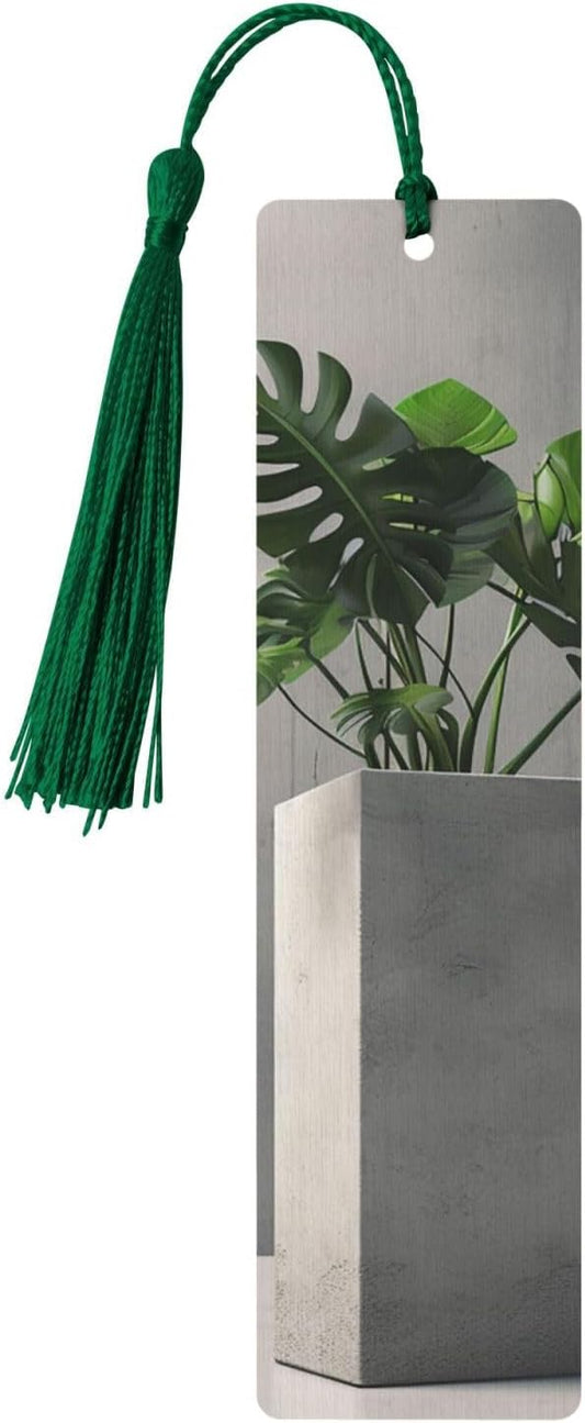 Potted Green Plants Bookmarks Gifts for Women Men, Wooden Bookmarks for Book Lovers, Vintage Book Marks Ornaments with Tassel, Unique Personalized Reading Page Markers Dark Green