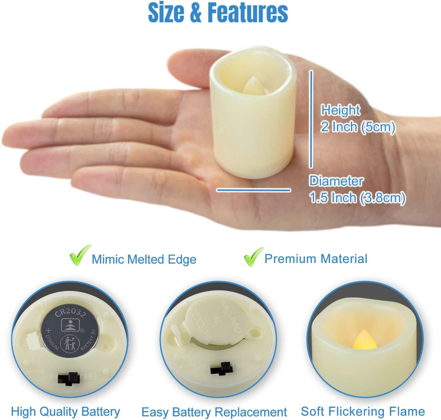 CANDLE IDEA 1.5" x 2" Flameless LED Votive Candles 12 Pack, Battery Powered Flickering Electric Outdoor Flameless Tea Lights, Fake Tealight Candle Bulk for Christmas, Thanksgiving Centerpieces Decor