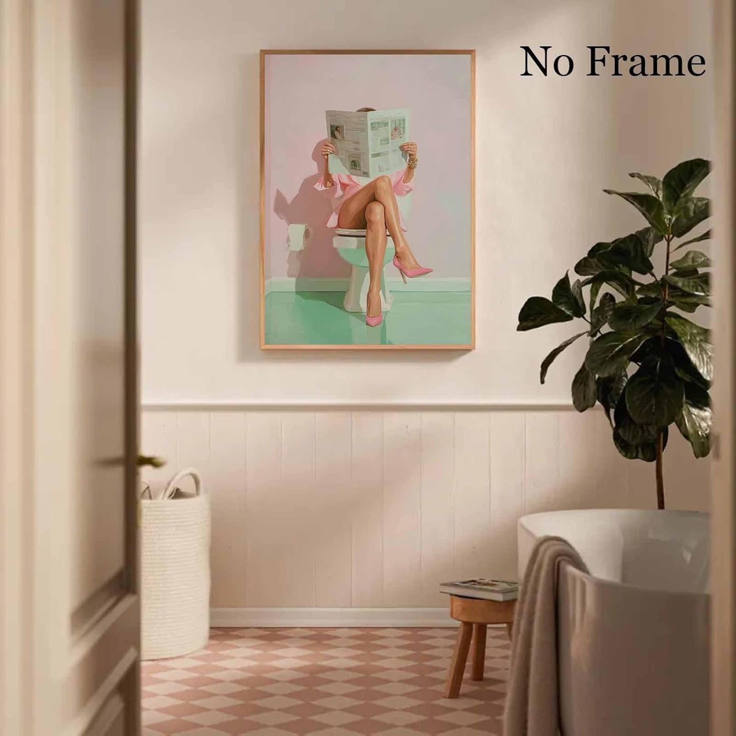 Bathroom Aesthetic Wall Art Woman Reading Newspaper Art Woman On Toilet Wall Art Trendy Women Prints Fashion Women Painting Aesthetic Style Picture Trendy Bathroom Posters For Room 16x24inch No Frame