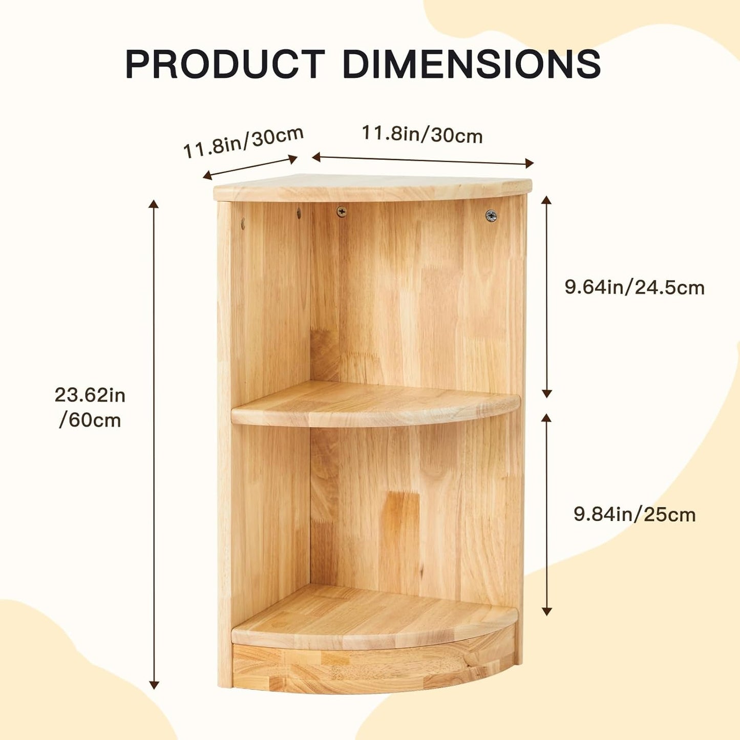 Rubber Wood Corner Cabinet, 2-Tier Kids Montessori Shelf, Toy Storage Organizer and Book Shelf for Playroom, Nursery, Kids Room, Kindergarten