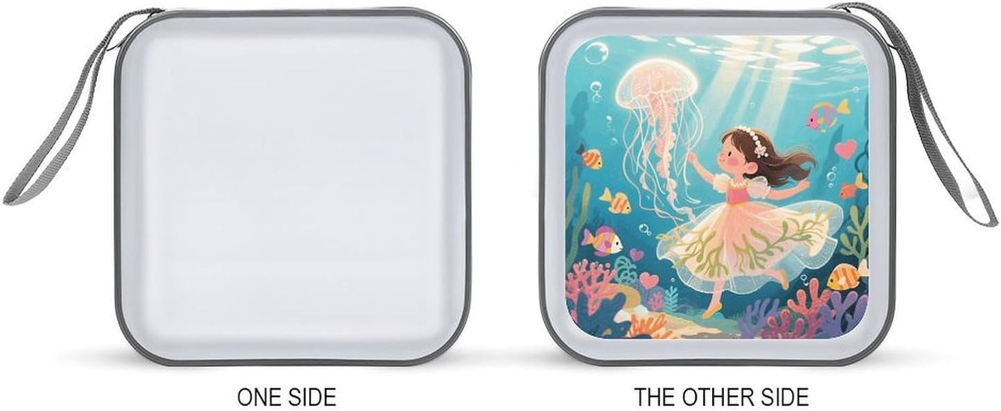 Jellyfish in The Ocean CD Case Portable Zipper CD Case 40 Capacity Hard Plastic DVD Cases Holder Large Storage Disc Wallet Bag for Car Home Travel DVD Collection Bag