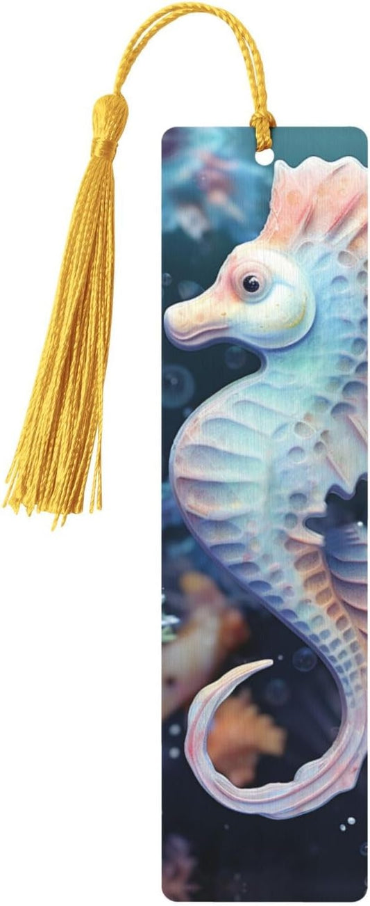 Seahorse and Starfish Bookmarks Gifts for Women Men, Wooden Bookmarks for Book Lovers, Vintage Book Marks Ornaments with Tassel, Unique Personalized Reading Page Markers Gold