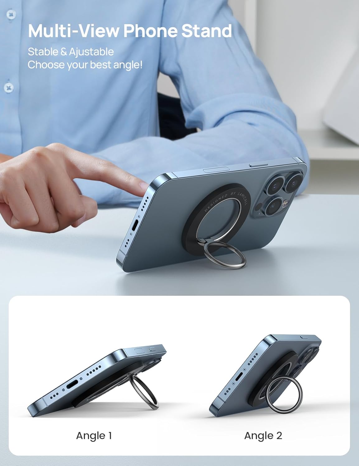 Lamicall Magnetic Phone Ring Grip for MagSafe - 360° Rotation Strong Magnet Finger Ring Holder Grip Stand, Mag Safe Kickstand Accessories for iPhone 17 16 15 14 Air Pro Max Plus, Androids, Misty Black