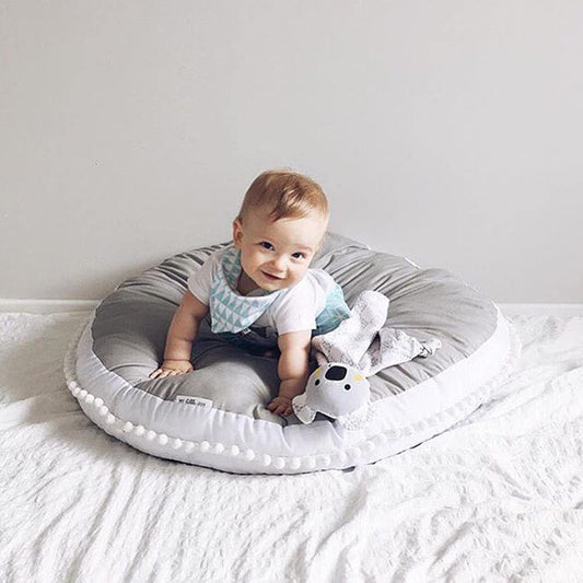 Large Kids Floor Cushion Seating, Circle Kids Floor Pillow for Children, Round Playroom Pillows Reading Nook Big Pillow, Oversized Pillow Mat for Kid Seating Teepee Nursery Canopy, Grey