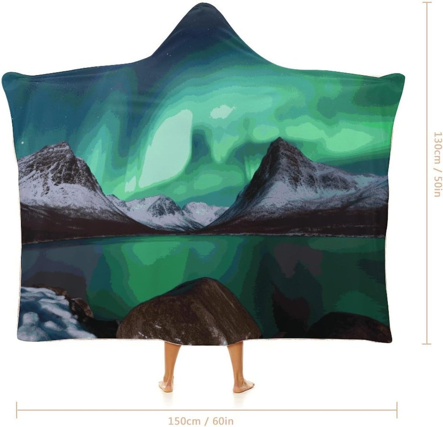 Fleece Wearable Blanket Hoodie Hands-Free Warm Cozy Oversized Aurora Borealis Blanket for Working Lounging