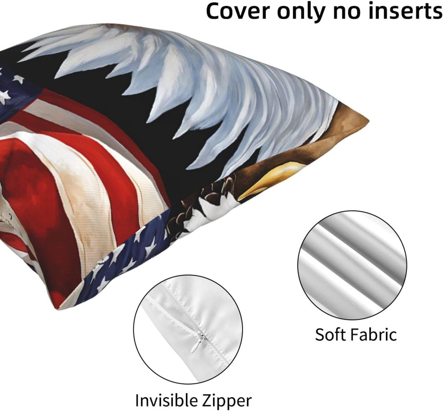 All-Season Square Pillow Covers 18"X18", Patriotic Bald Eagle Flag, Decorative Throw Pillow Covers For Sofa Bed Couch, Hidden Zipper Cushion Cover, Square Lumbar & Accent Pillowcases For Home Decor