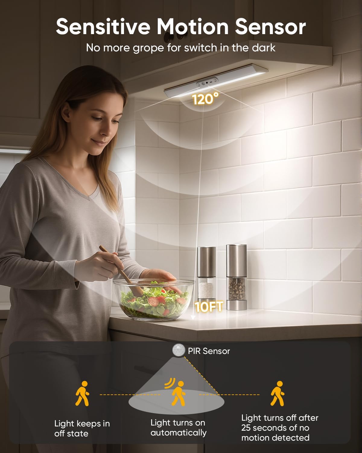 Motion Sensor Closet Lights, Eye Protection Design Cabinet Lighting Wireless with Remote, 3 Color Temps & Dimmable, Magnetic, Rechargeable LED Closet Lighting for Kitchen, Wardrobe, Pantry