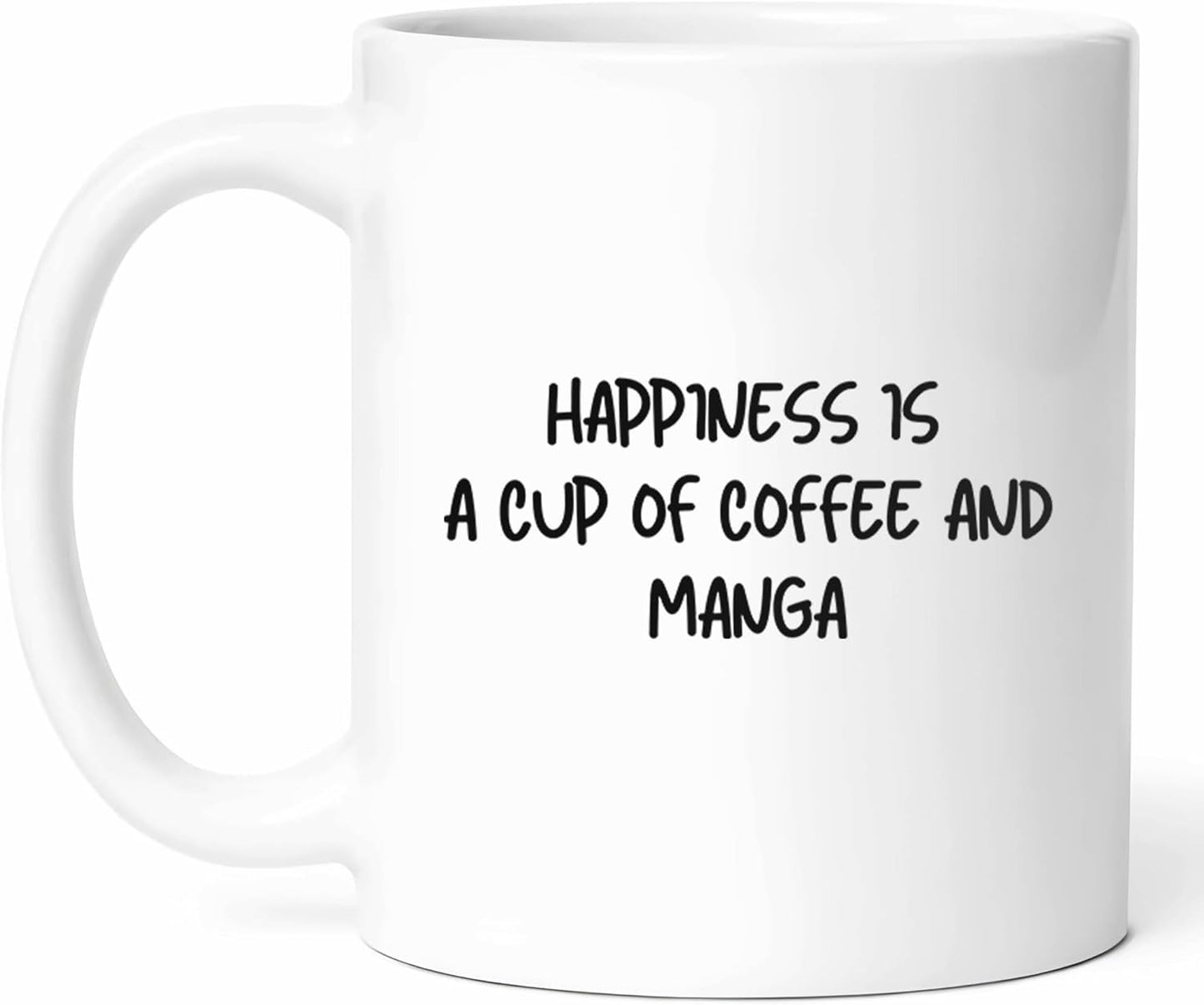 Hapiness Is Coffee And Manga Mug - Cup - Comic Reader Funny Gift From - Graphic Tea Mugs - Fan Cups - 11 Oz Ceramic Gifts For Book Birthday, Him, Her, Reading Fandom, Illustrative Collector