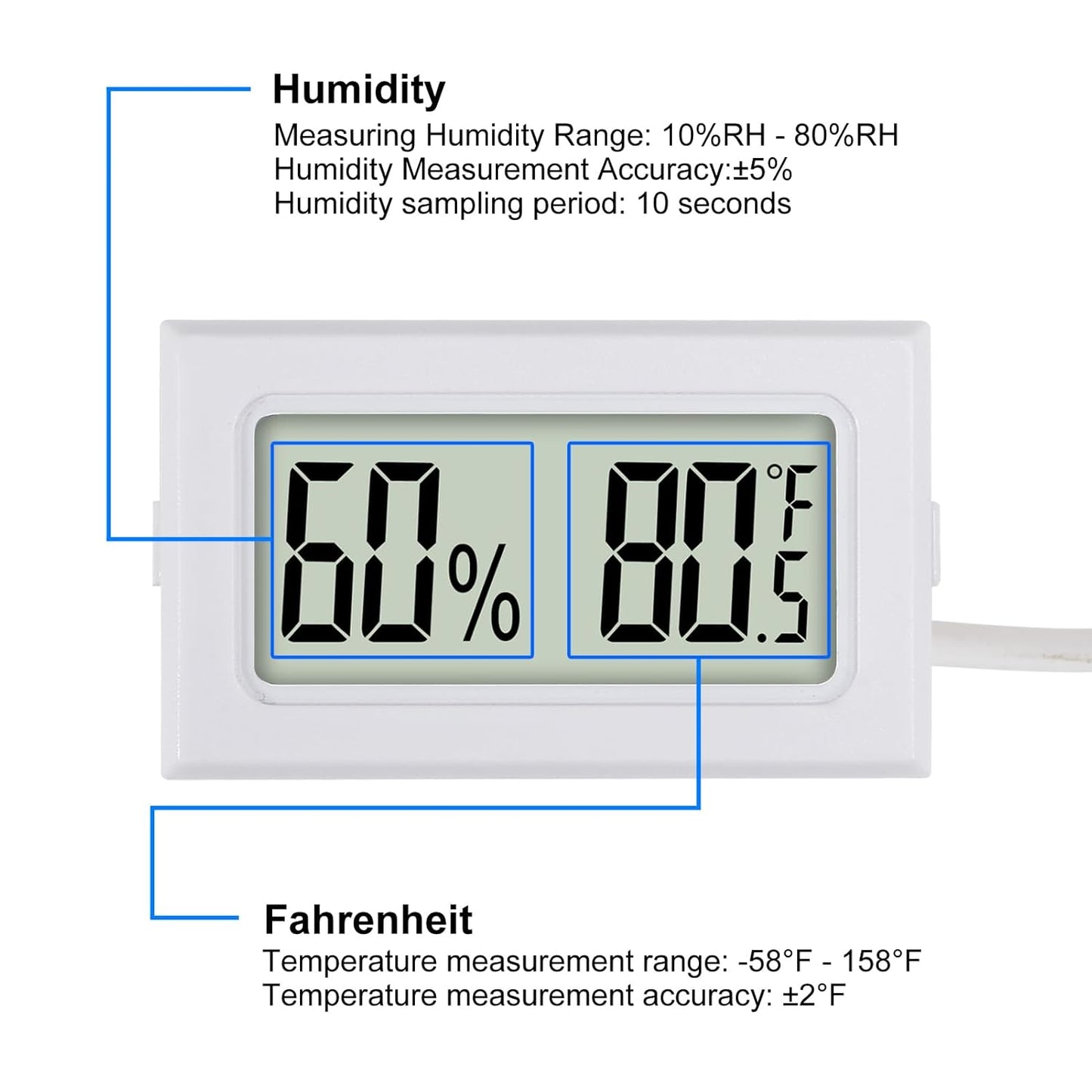 3Pcs Mini Digital Thermometer Hygrometer with Probe Electronic Temperature Humidity Gauge Meters Indoor LCD Display Fahrenheit for Humidors,Greenhouse,Garden,Incubator Reptile Terrarium