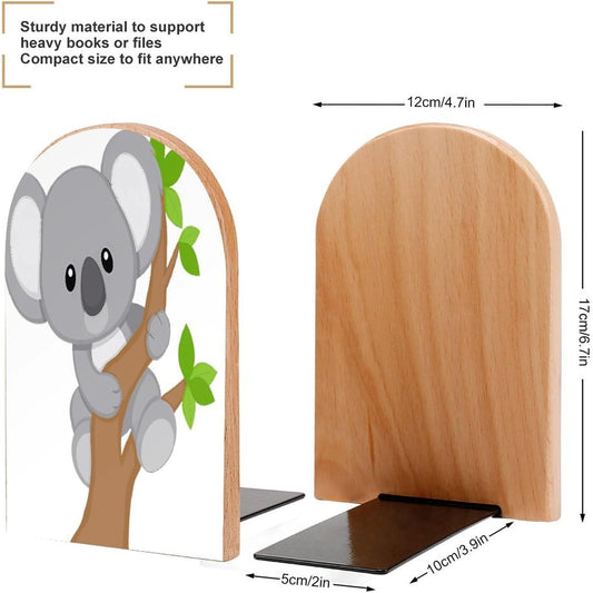 Hugging Tree Koala Wooden Bookend Non-Slip Book Ends Heavy Duty Book Stopper with Metal Base Books Holderd Decorative Bookends Stands Firmly for Office Supplies