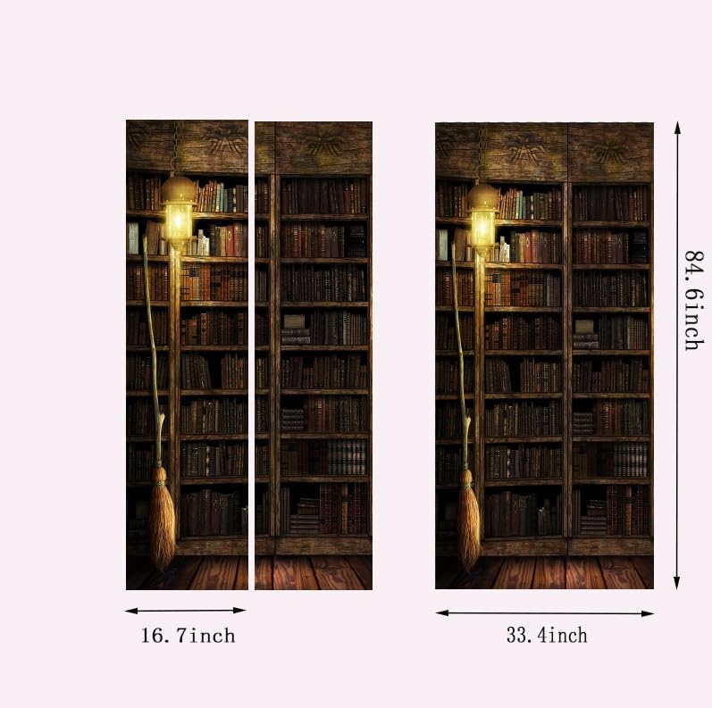 artfanke 3D Vintage Bookshelf Peel and Stick Door Sticker 33.5"x84.6"-Self-Adhesive Door Murals Wallpaper Removable Wall Decals for Home Decor (2 Sheets/Set)