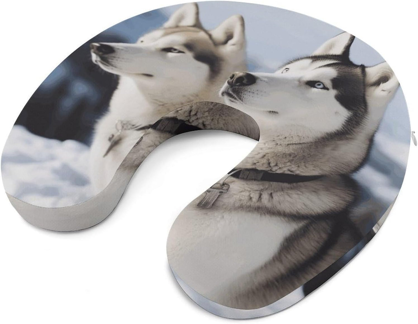 Husky Dogs Neck Pillow Memory Foam U Shaped Pillows Portable Pillows for Shoulder Travel Head Support Pillow with Concealed Zipper for Airplane Car Home Office