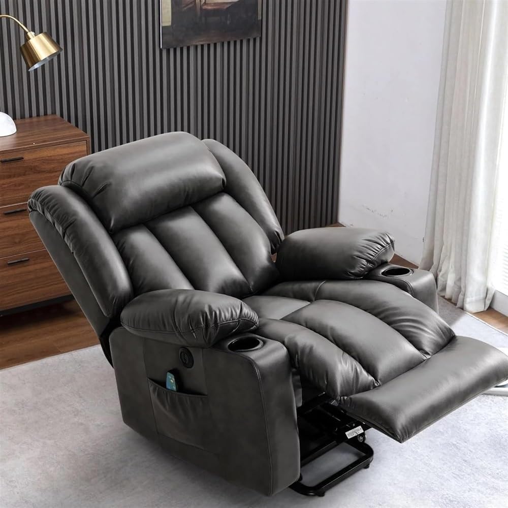 Oversized Power Lift Recliner Chair for Elderly with Heat and Massage, Large Leather Lift Chair with Cup Holders, USB Ports, and Infinite Position for Living Room