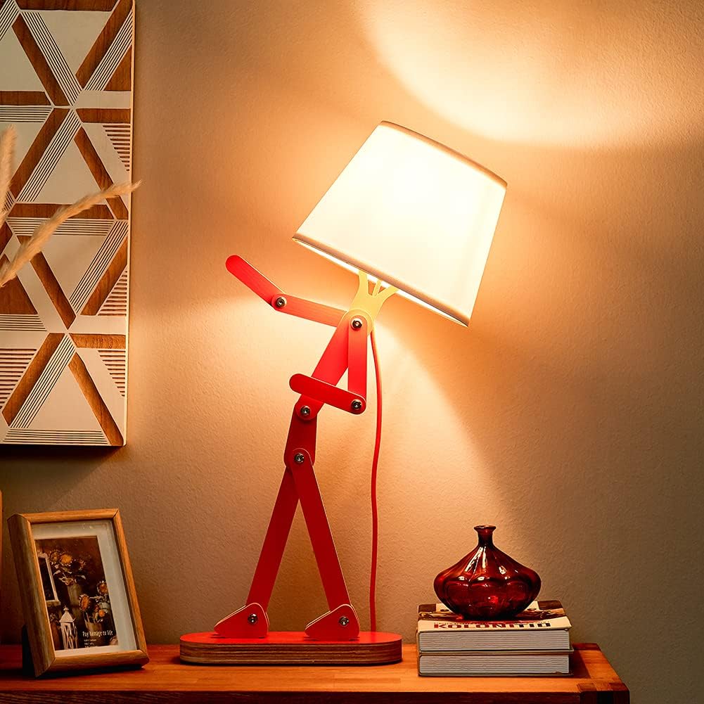 Fun Desk Lamp for Kids Bedside Bedroom - Creative Swing Arm Modern Unique Reading Wood Table Light for Living Room Girls Boys Quirky Gift - Oran Orange, Bulb Included