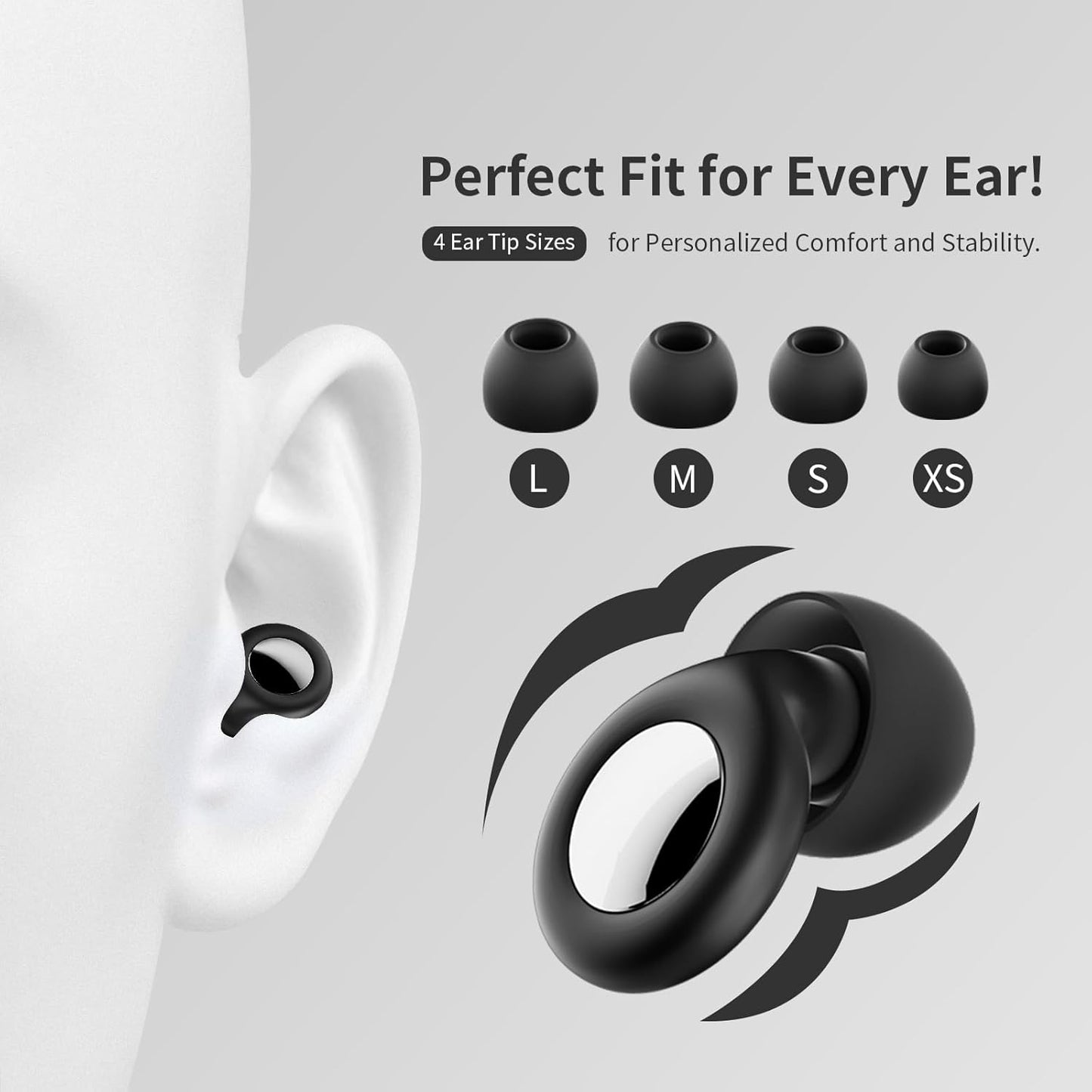 Ear Plugs for Sleeping Noise Cancelling - 45dB Motorcycle Ear Plugs for Noise Reduction - Reusable Silicone Concerts EarPlugs with 8 Ear Tips & Case for for Sleep Work Travel Snoring (Gloss Black)