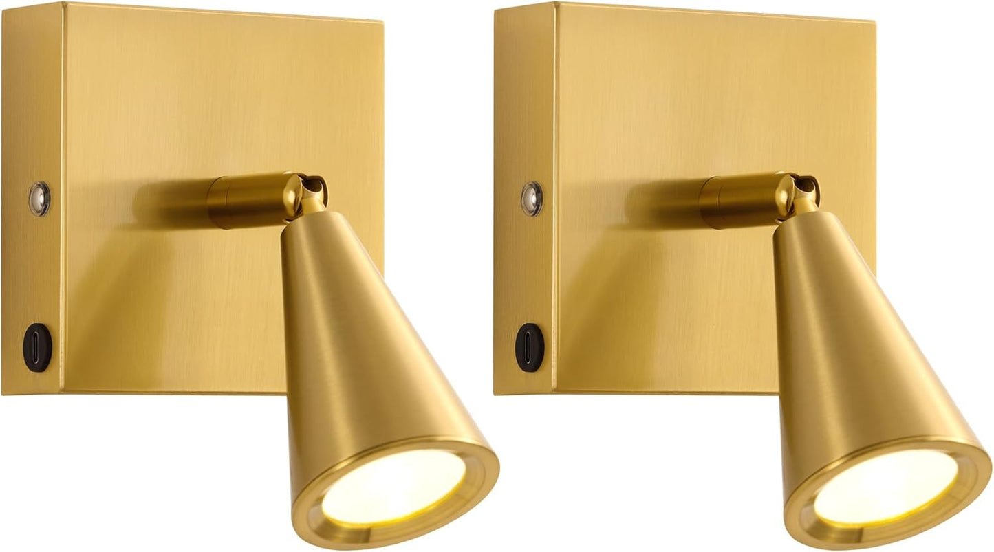 Battery Operated Wall Sconce Set of Two, Wall Lamp with Remote, 7000mAh Dimmable Magnetic 350° Swivel Cordless Rechargeable Wall Lights for RV Bedside Hallway Gallery Wall Decort - Gold