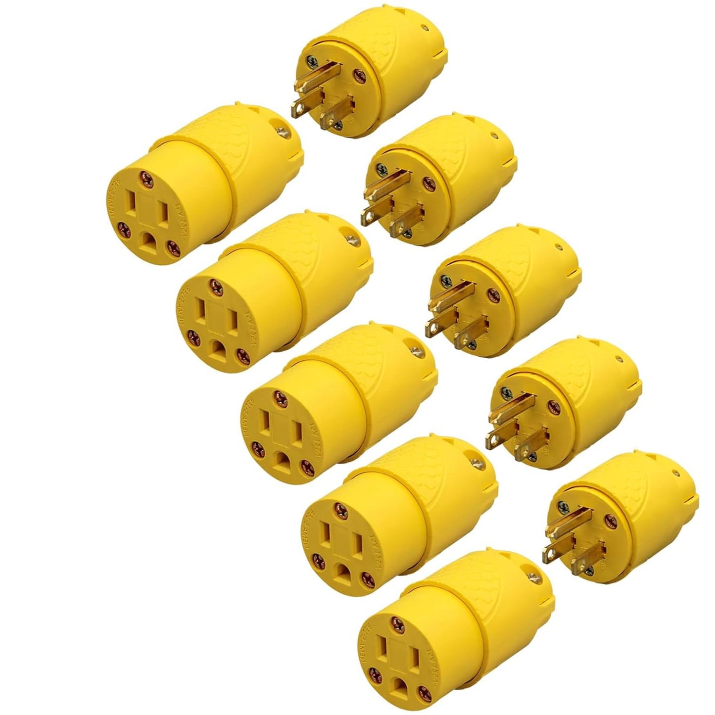 ThunderWay Electrical Replacement Plug & Connector Set, Extension Cord Ends Male and Female, 15A 125V, Straight Blade Plug Grounding Type, NEMA 5-15P&5-15R, 3-Prong Straight Blade-5 Set, UL Listed