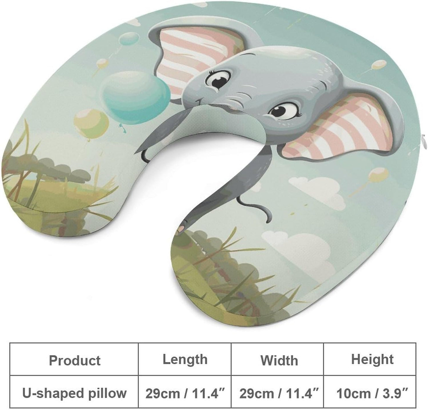 Lovely Elephant Neck Pillow Memory Foam U Shaped Pillows Portable Pillows for Shoulder Travel Head Support Pillow with Concealed Zipper for Airplane Car Home Office