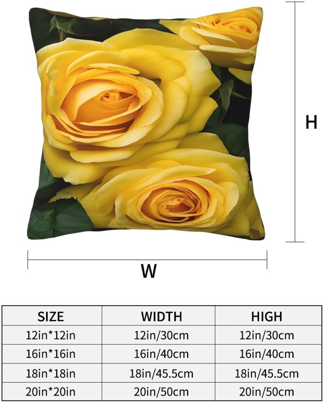 All-Season Square Pillow Covers 18"X18", Yellow Roses, Decorative Throw Pillow Covers for Sofa Bed Couch, Hidden Zipper Cushion Cover, Square Lumbar & Accent Pillowcases for Home Decor