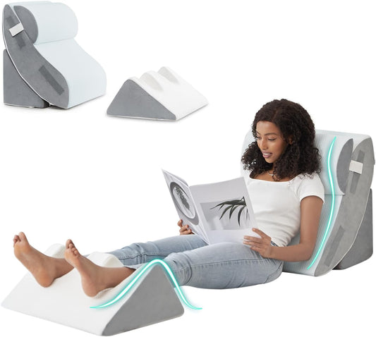 Hansleep Bed Wedge Pillow Set for After Surgery 4PCS, Post Surgery Pillow for Sleep Apnea and Acid Reflux Relief, Adjustable Reading Pillows Back Support with Memory Foam, White, 20"