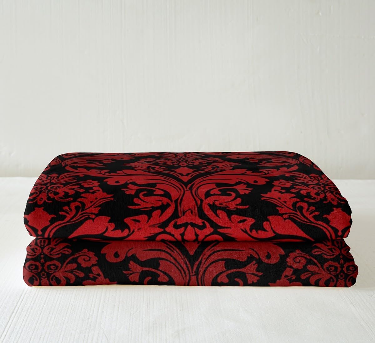 Erosebridal Boho Floral Blanket Victorian Throw Blanket 40"x50",Gothic Paisley Fleece Blanket Baroque Vintage Damask Goth Bed Blanket,Red Black Antique Exotic Flowers Bohemian Decor