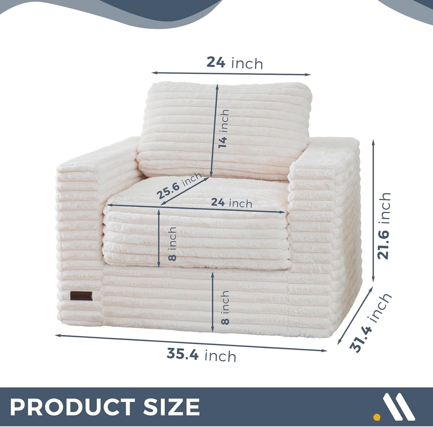 MAXYOYO Giant Bean Bag Chair for Adults, Upholstered Floor Sofa with Pillows and Armrests, Large Bean Bag Sofa Plush Chair Bean Bag Couch for Bedroom Living Room, White